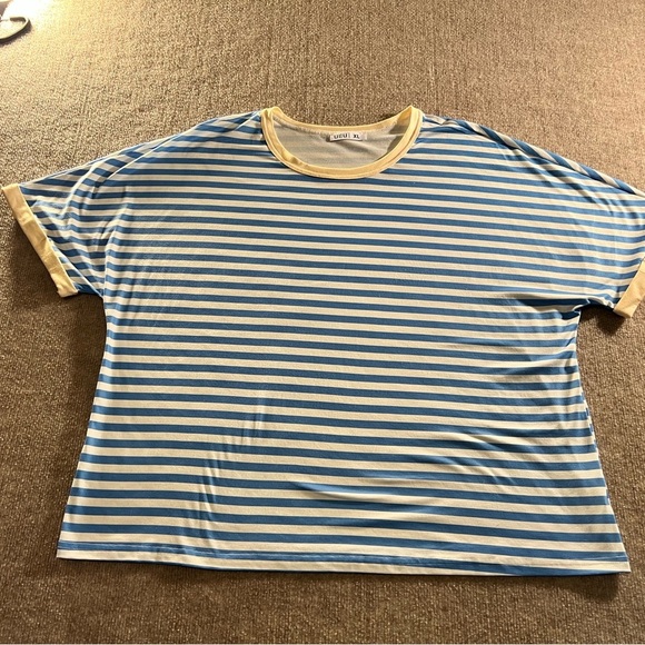 UE Tops - UE Blue and Cream Striped Top